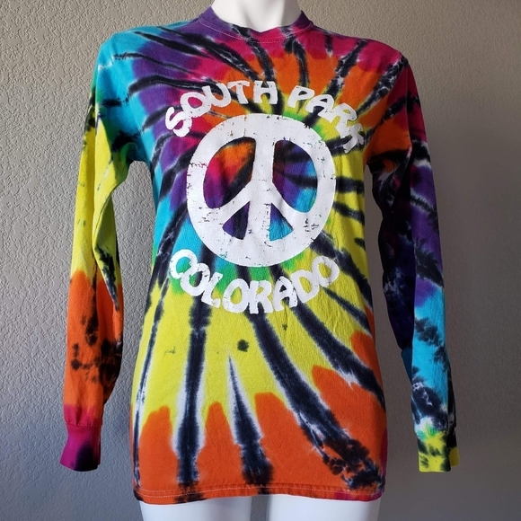 Gildan | Vibrant Tie Dye Hippie South Park 100% Cotton Long Sleeve Tee Women's S - Picture 2 of 7